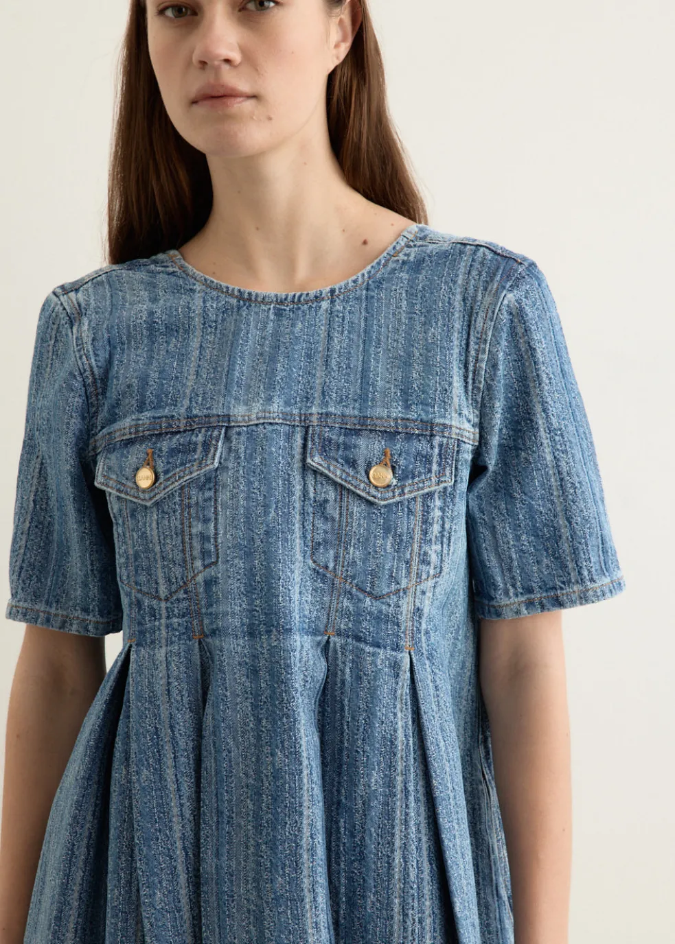 Structured Denim Open-Back Mini Dress