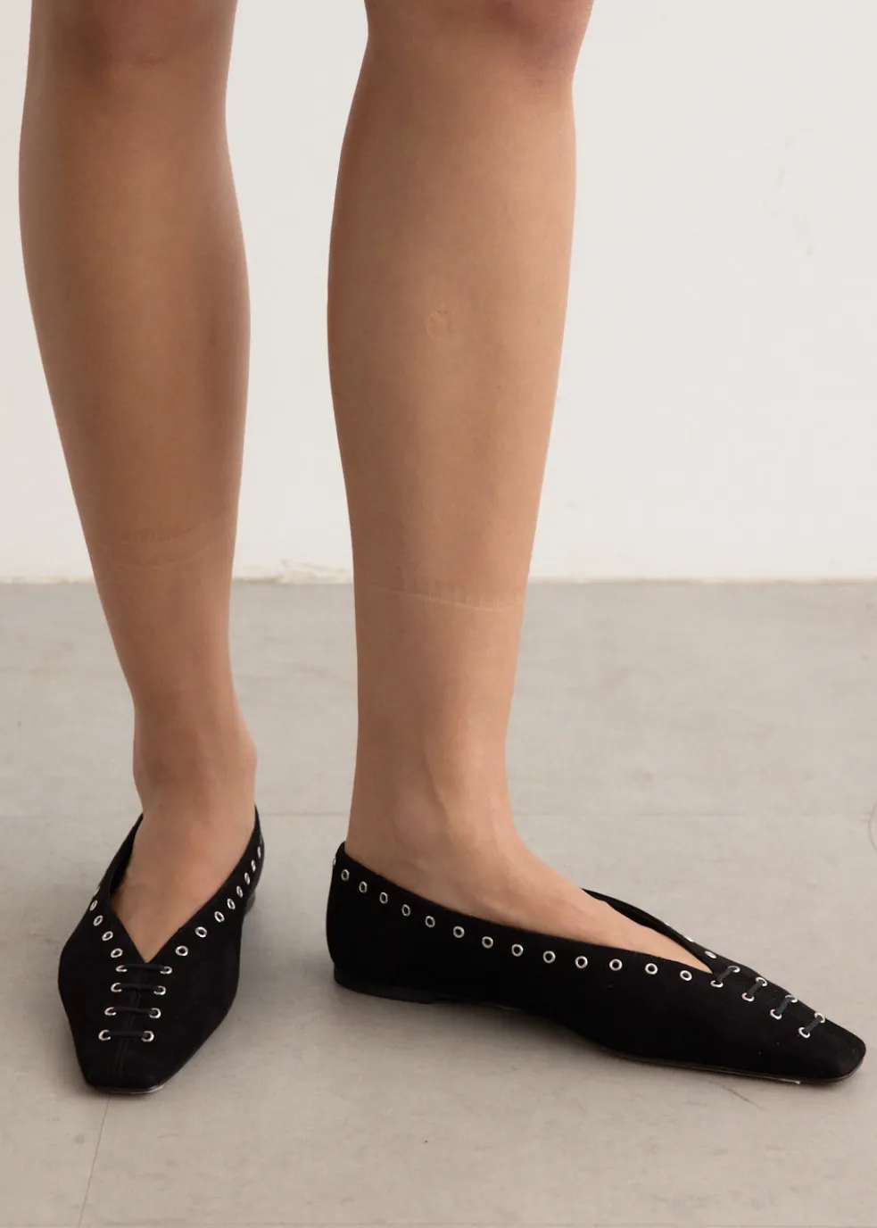 Suede Lace Up Ballerinas