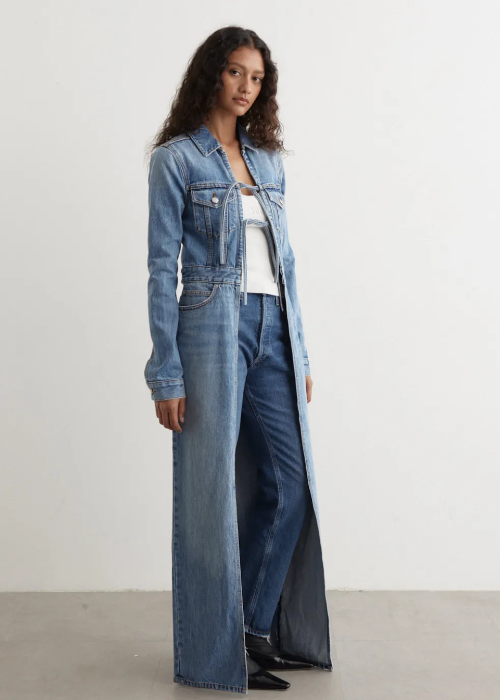 Tie Front Denim Trucker Jacket