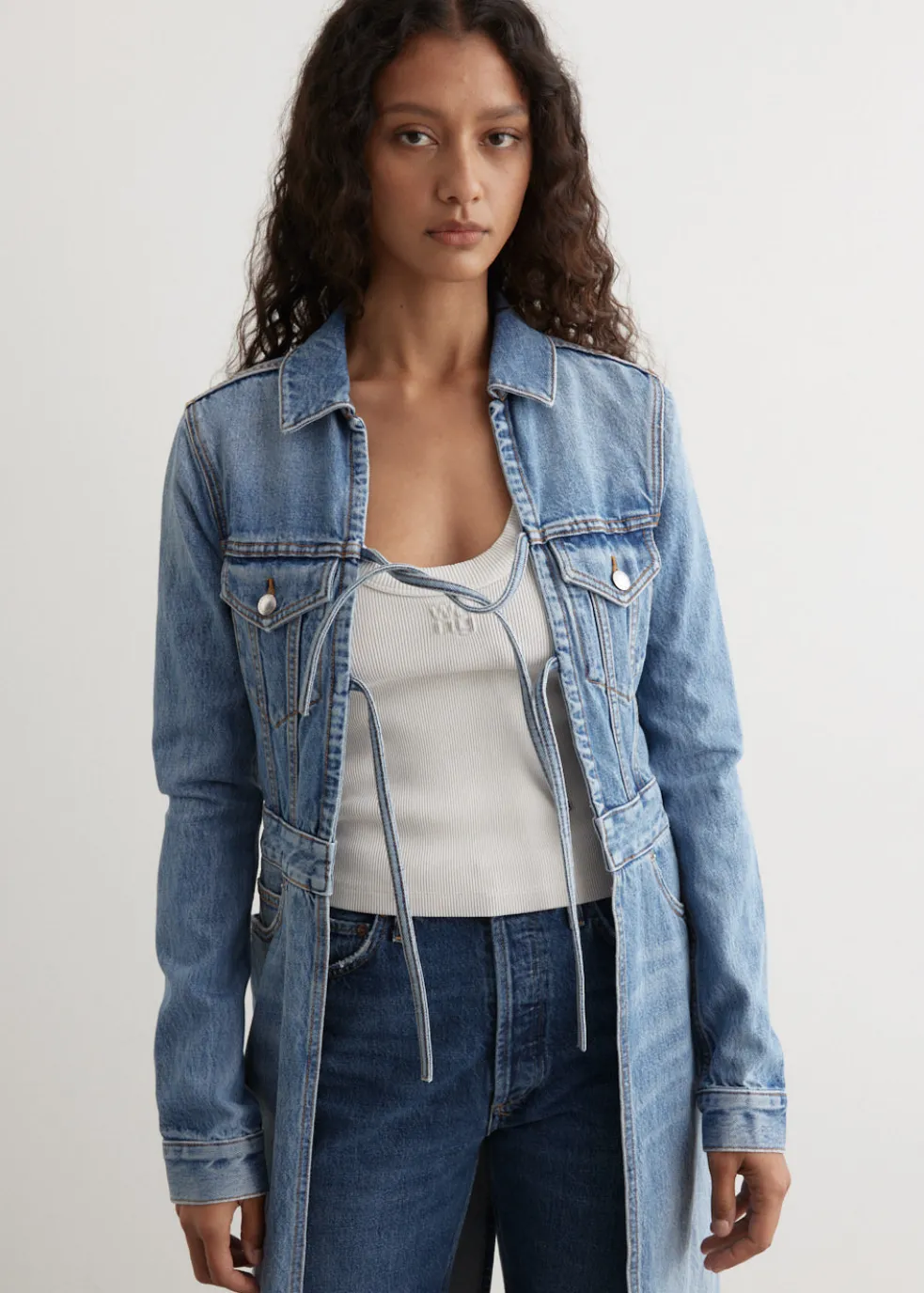 Tie Front Denim Trucker Jacket