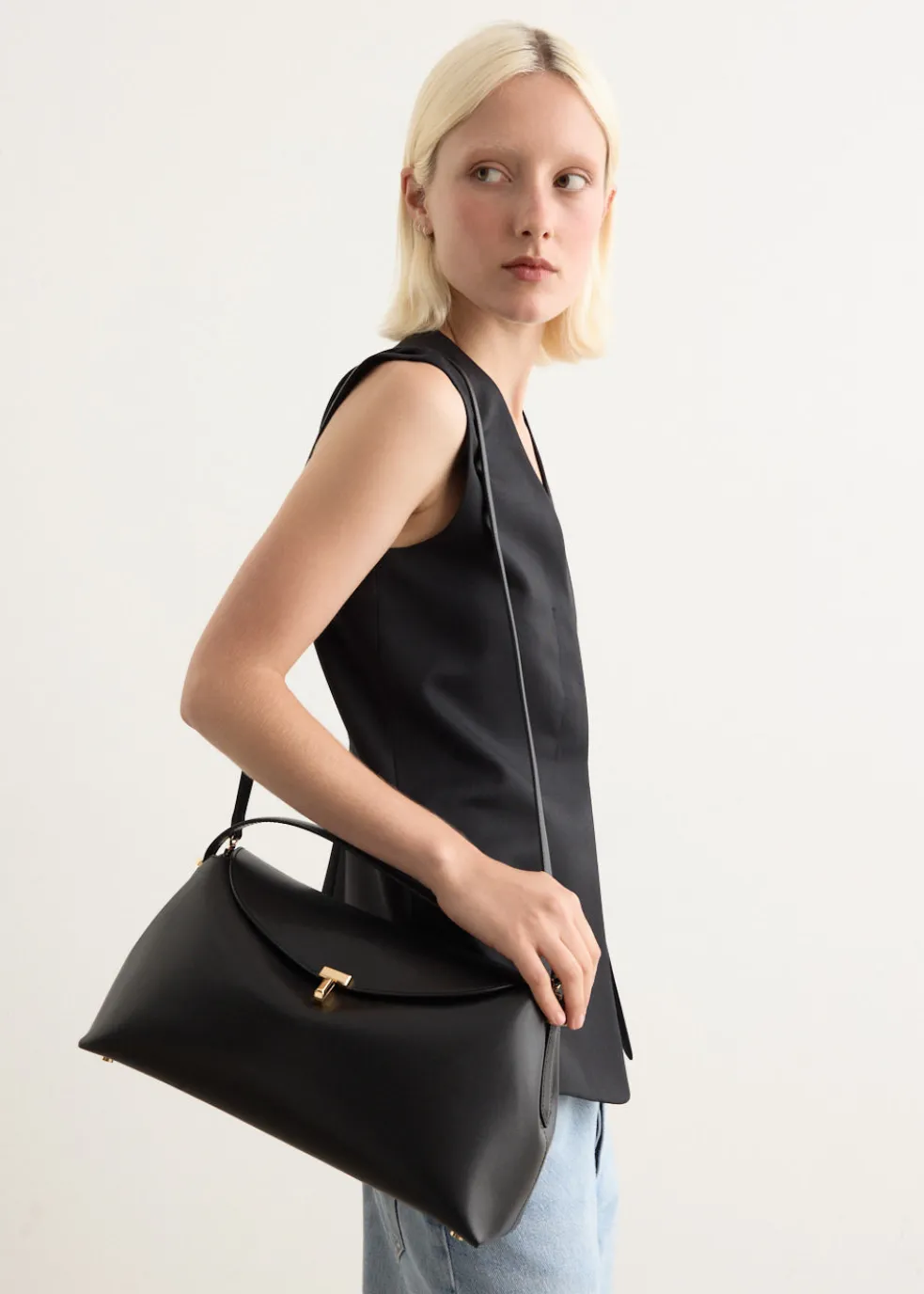 T-Lock Leather Top Handle Bag