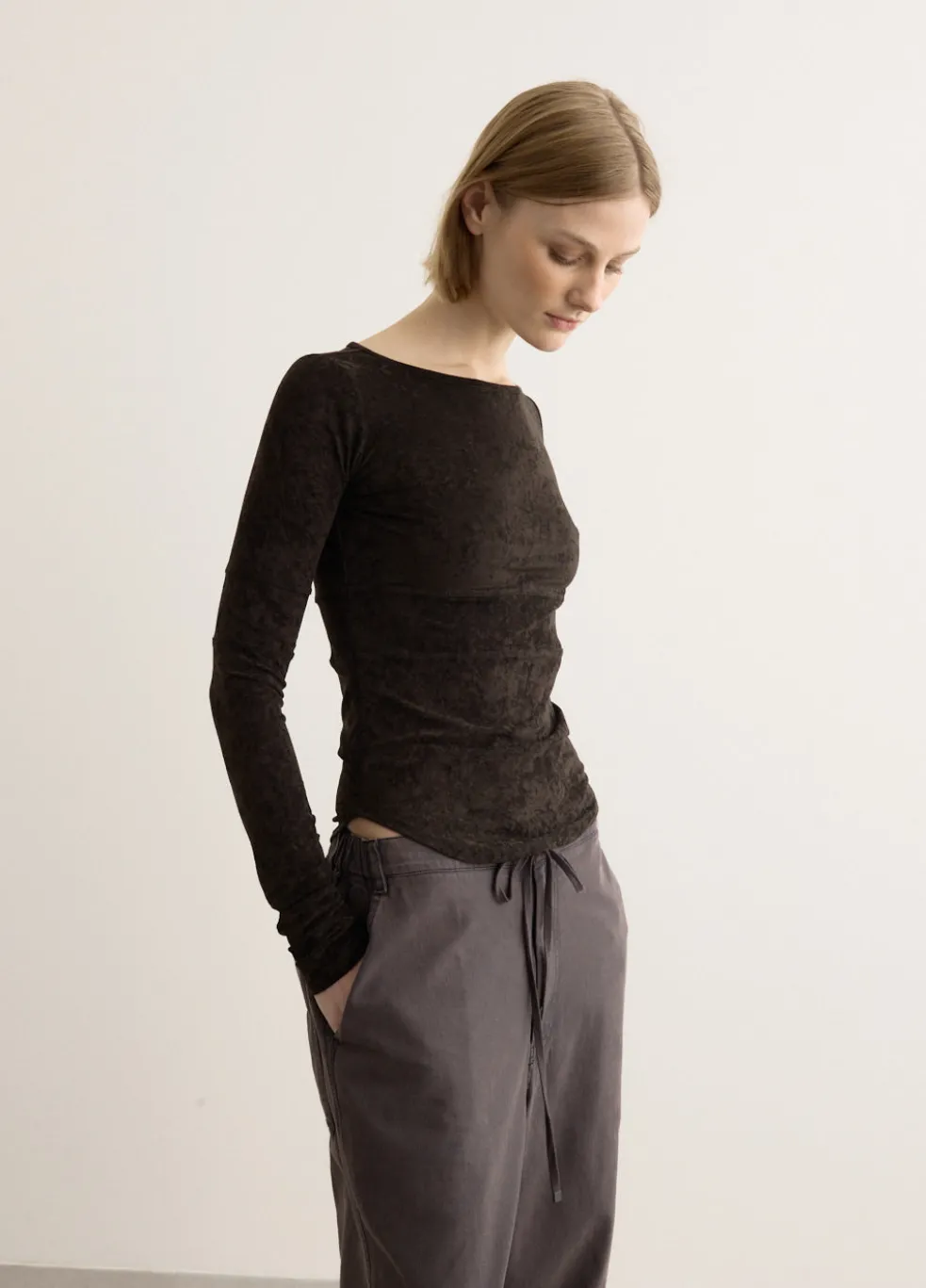 Velvet Corset Point Sleeve Top