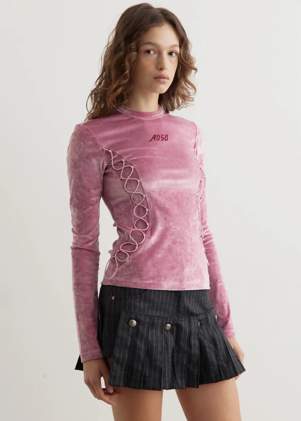 Velvet Lace Up Long Sleeve T-Shirt