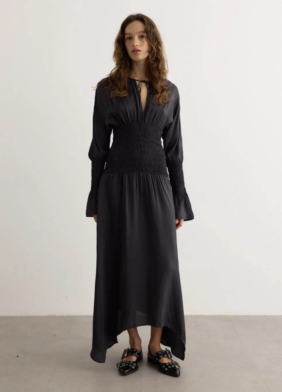 Viscose Habotai Smock Midi Dress