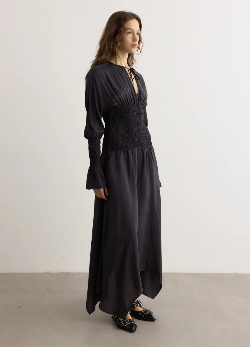 Viscose Habotai Smock Midi Dress