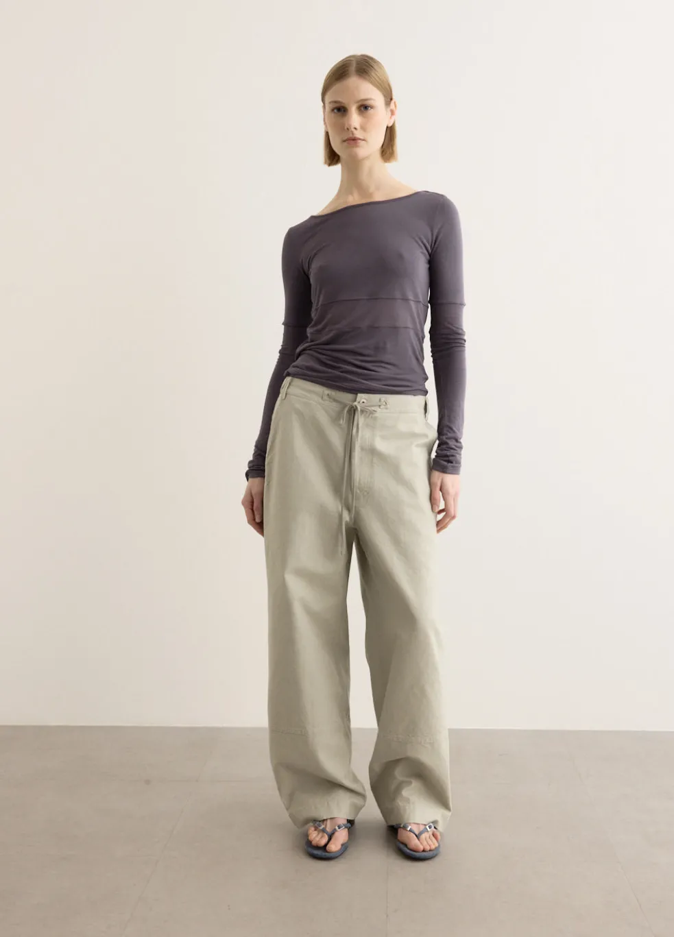 Washed Cotton Wide Pants