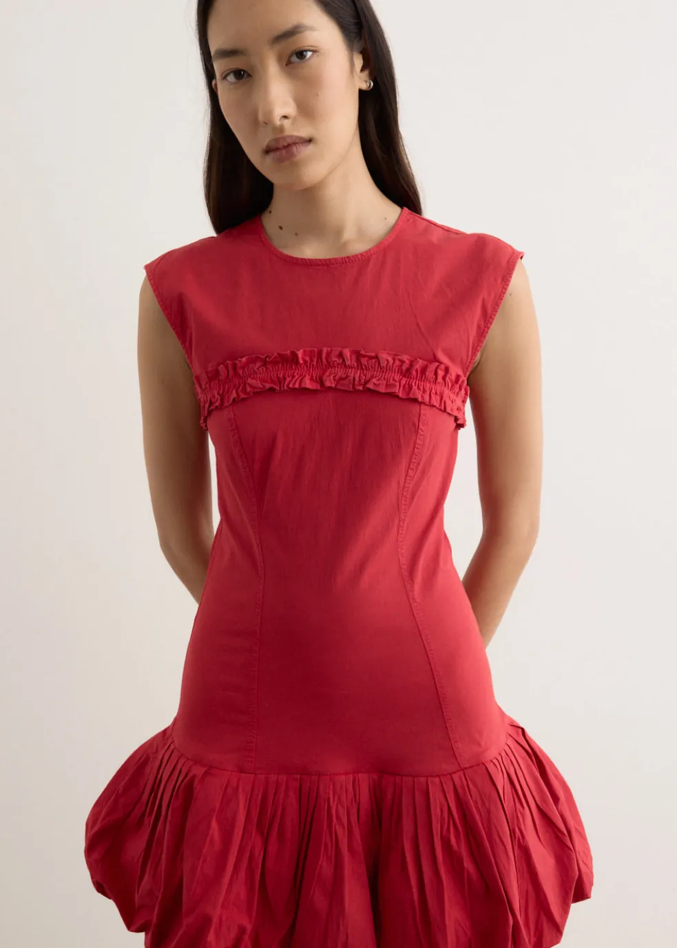 Washed Stretch Cotton Corset Mini Dress