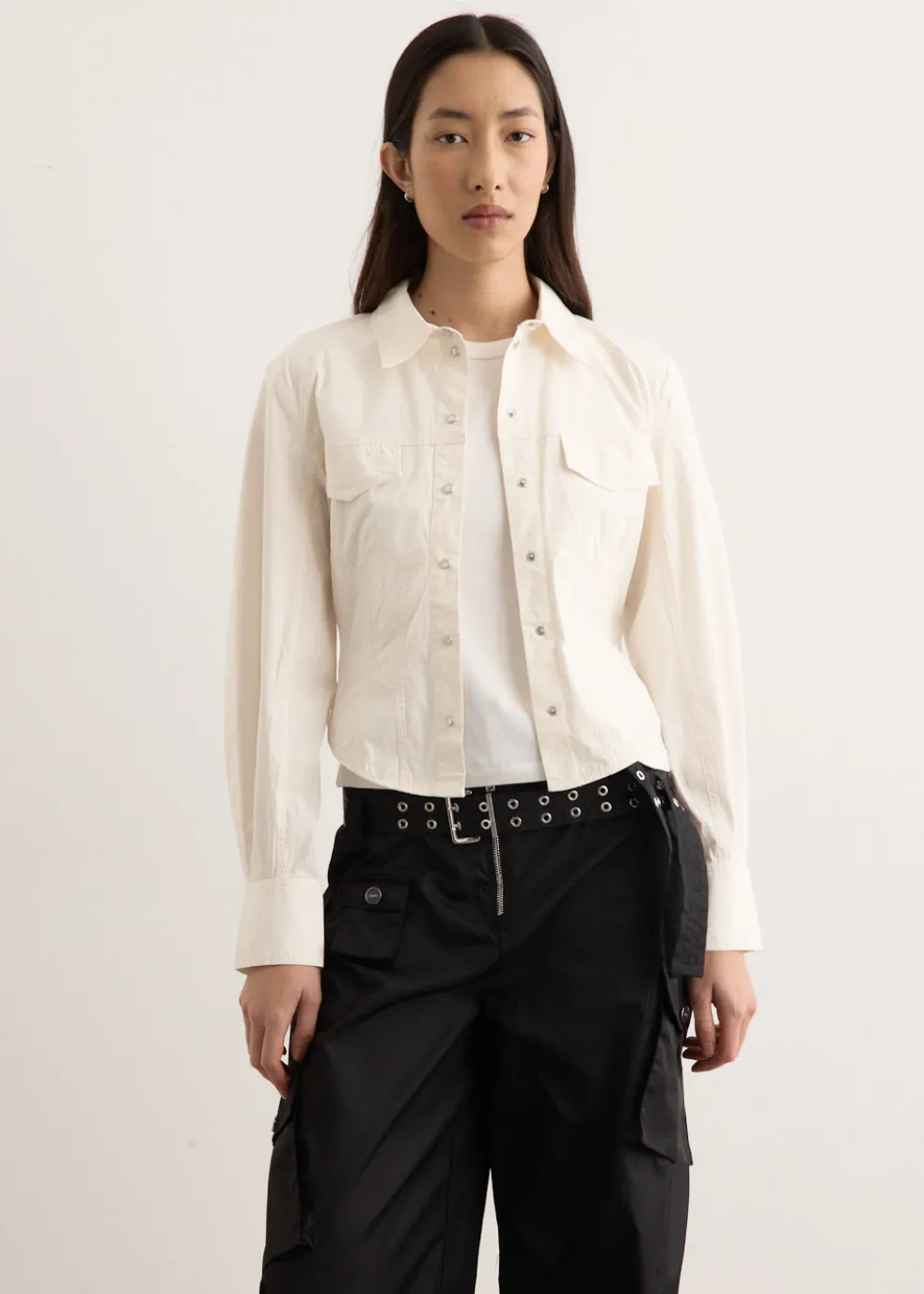 Washed Stretch Cotton Corset Shirt