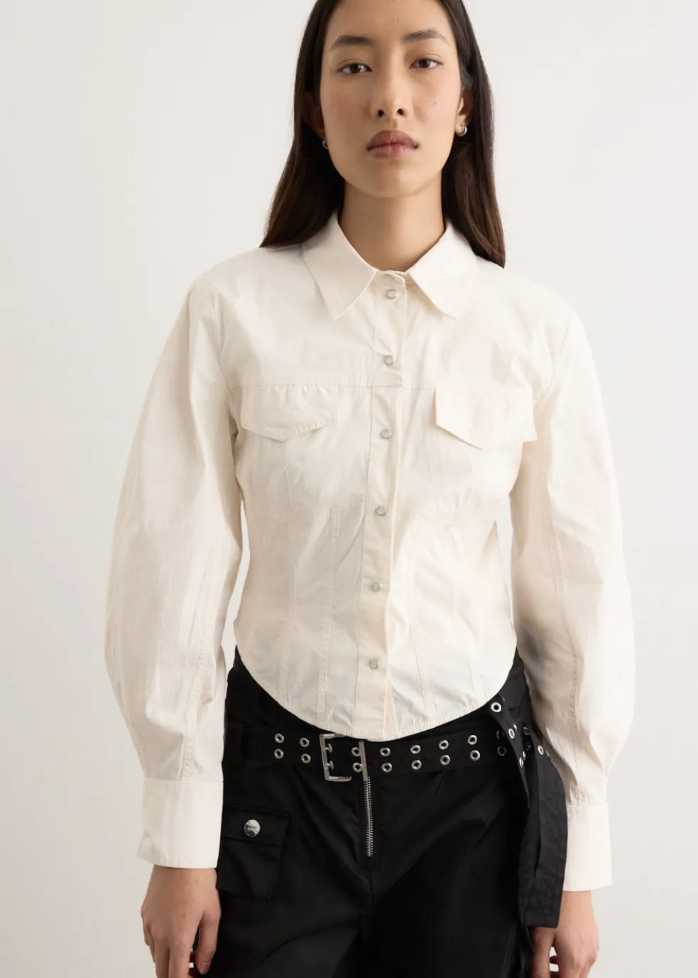 Washed Stretch Cotton Corset Shirt