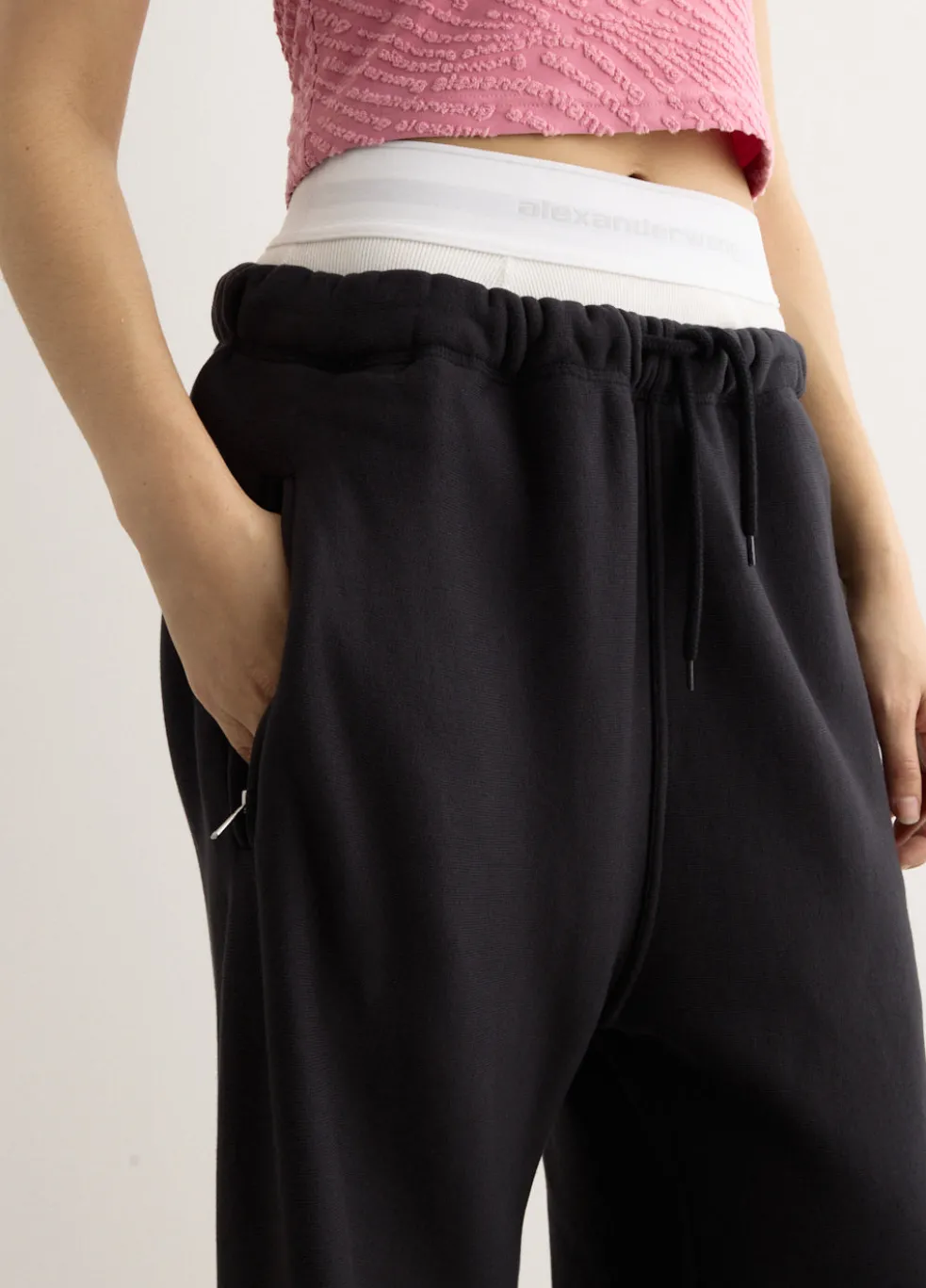 Wide Leg Sweatpants With Exposed Brief
