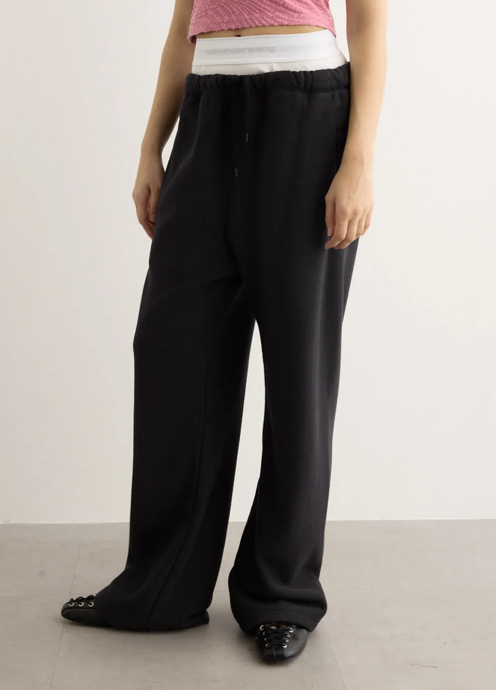 Wide Leg Sweatpants With Exposed Brief