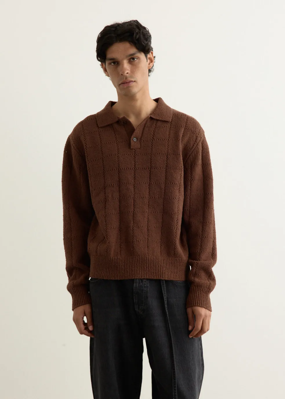 Window Long Sleeve Knitted Polo